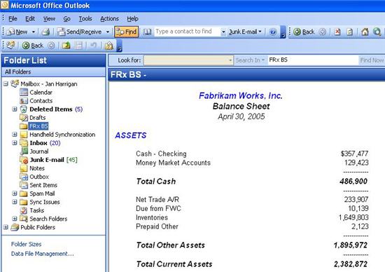 Viewing an FRx report in Outlook