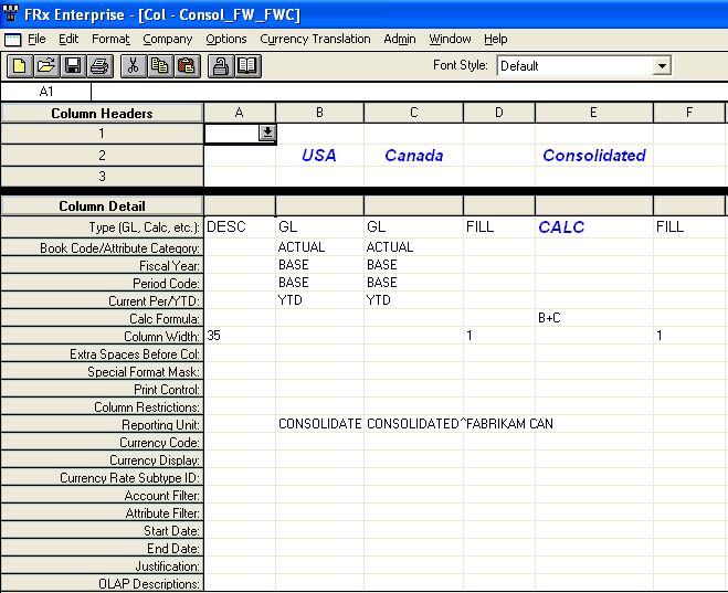 In the FRx column, use two FILL columns
