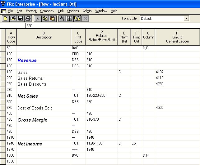 In the FRx row use format codes to finish creating vertical lines