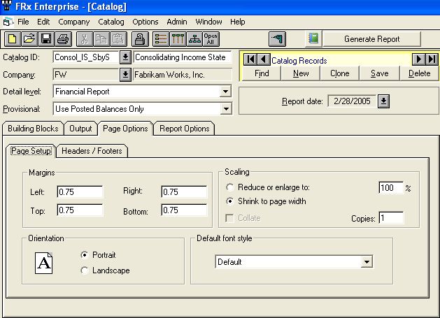 Making fonts larger in FRx by editing page setup