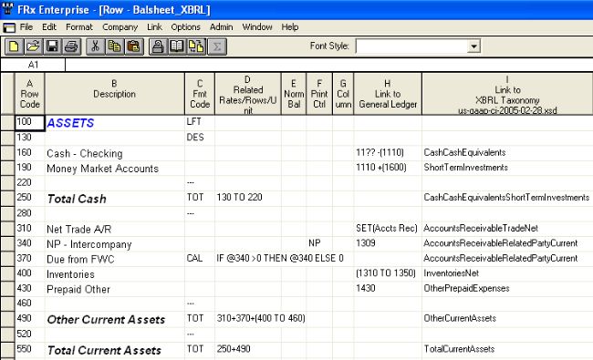 FRx row using XBRL tags