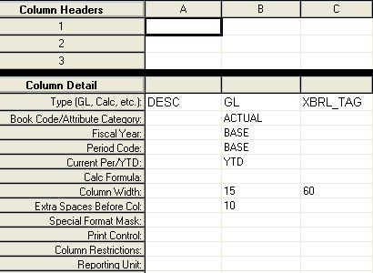 Column using XBRL tags